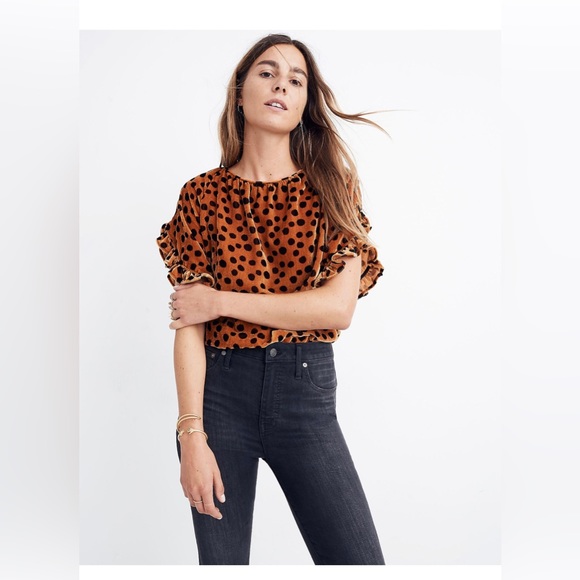 Velvet Memento Ruffle-Sleeve Top in Leopard Dot XS - Picture 1 of 11